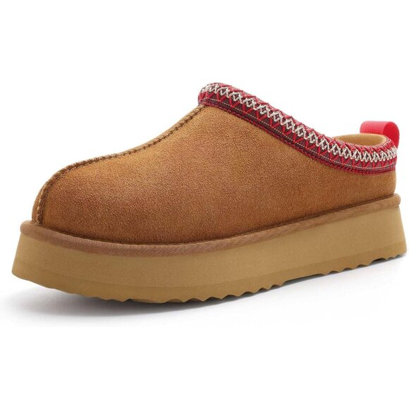 Fuzzy Chestnut Platform Slippers for Women – Stylish Winter Comfort Size 8-8.5 - Picture 4 of 9